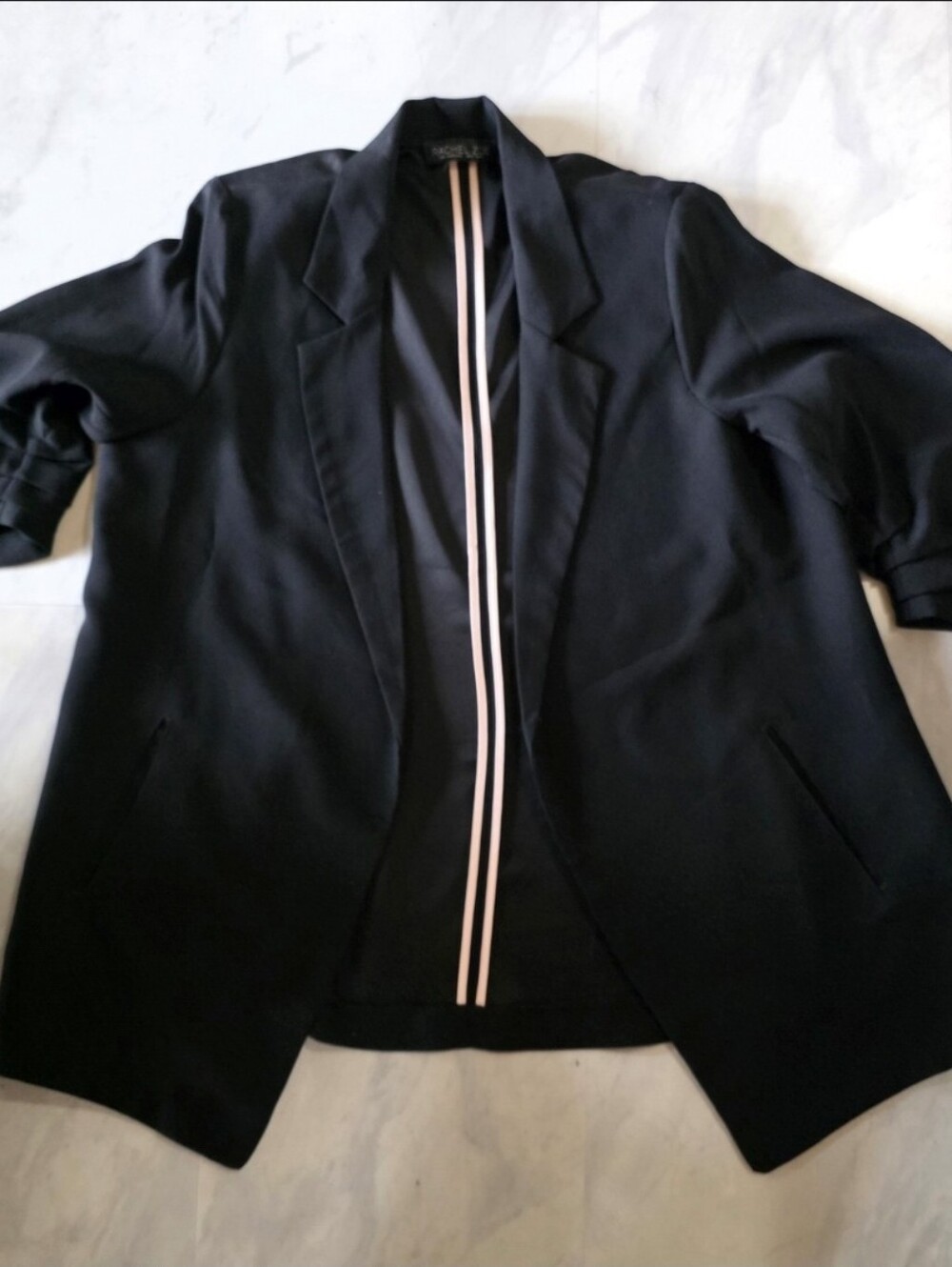 NWOT Rachel Zoe Black 3/4 Sleeve Blazer 2 Pockets Dressy Casual Pink Accents XL